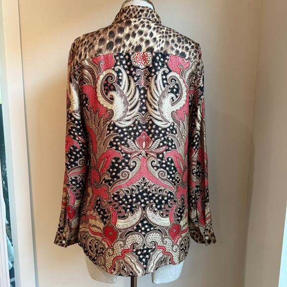 J.McLaughlin Silk Blend Paisley Leopard Print Blouse Women’s Small - Picture 2 of 6